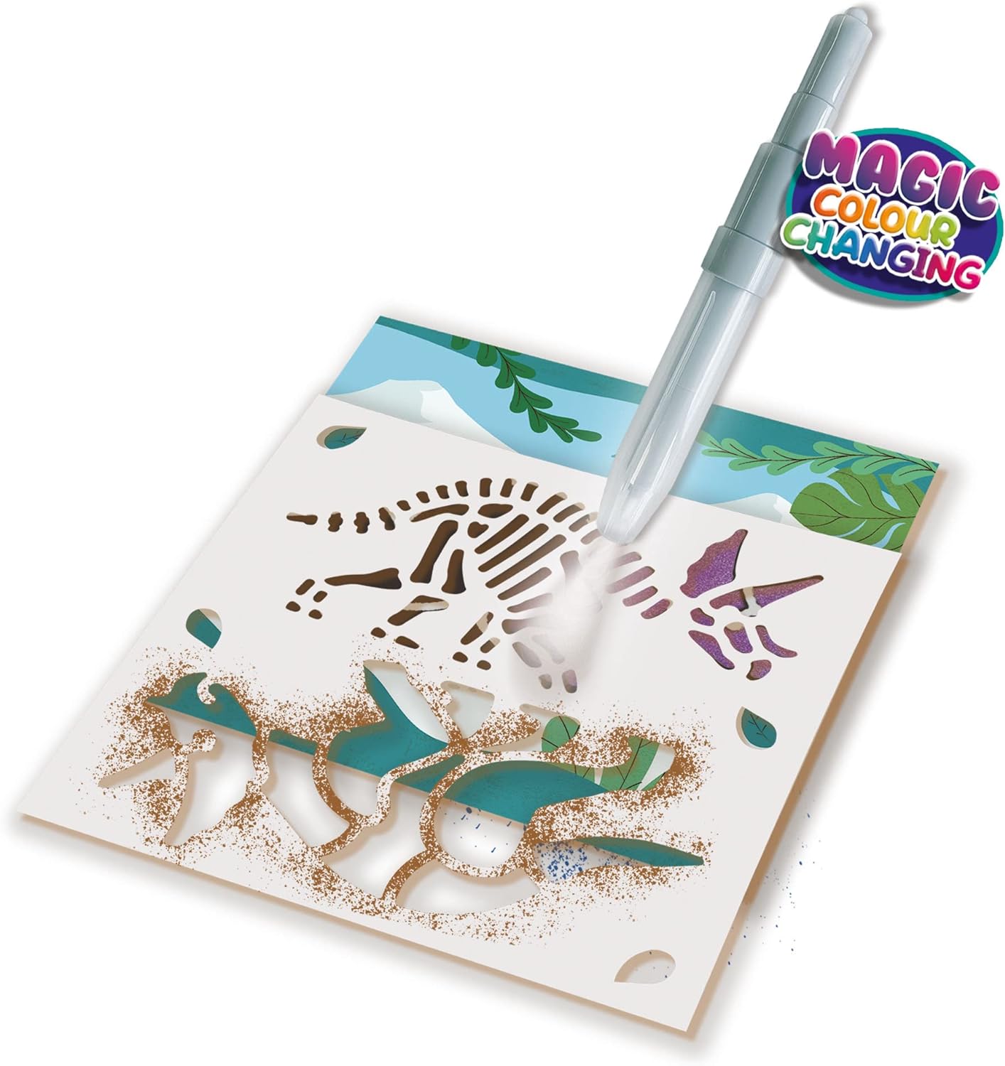 SES Creative 14286 Blow Airbrush pens-Dinosaurs Magic Colour Change, Multi, One Size