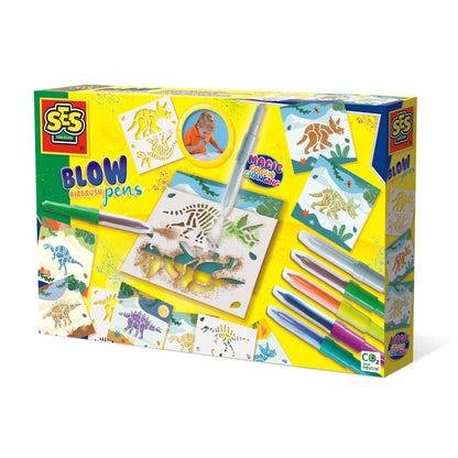 SES Creative 14286 Blow Airbrush pens-Dinosaurs Magic Colour Change, Multi, One Size