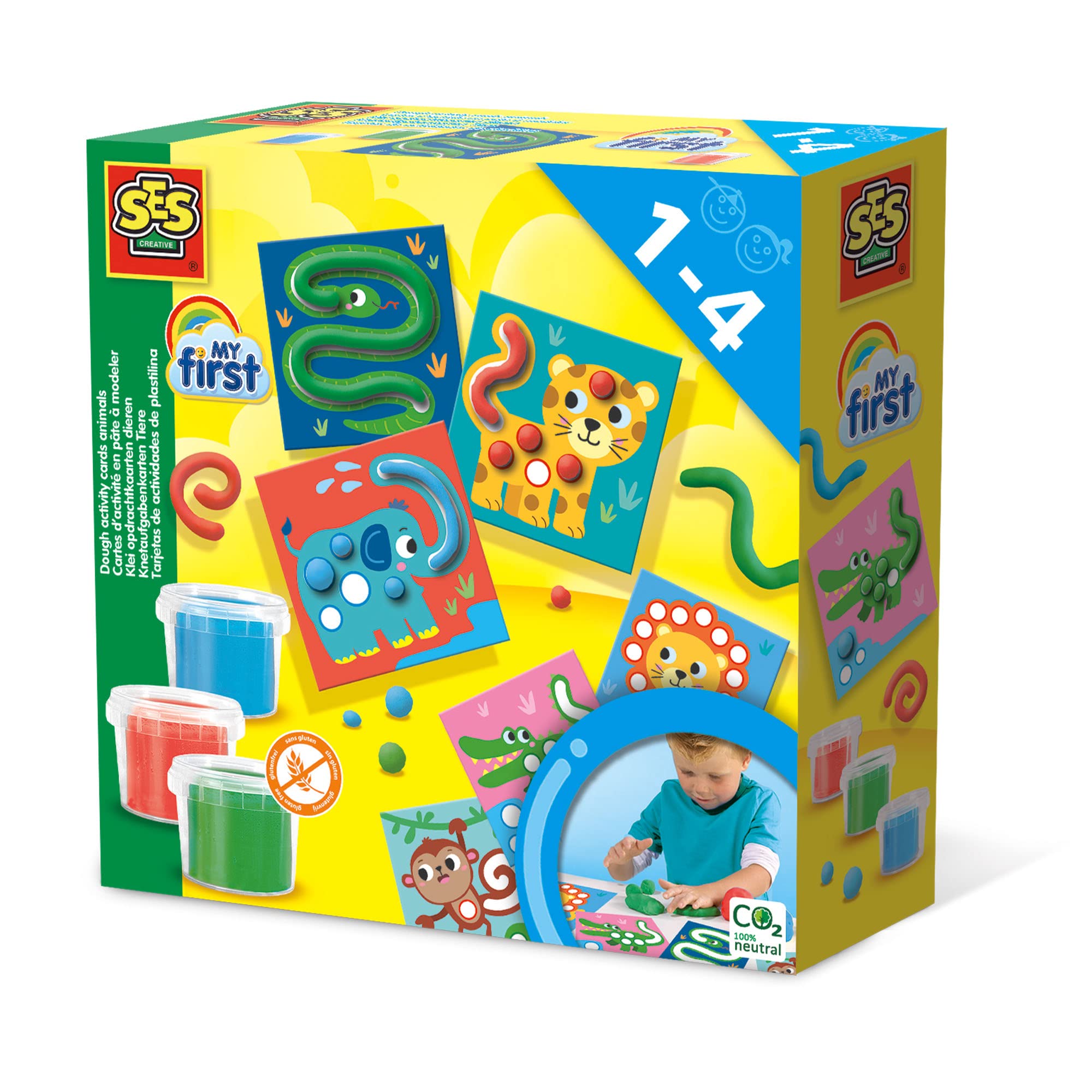 SES Creative 14435 My first Knetaufgabenkarten Tiere, Lernspiel mit Knete für Kleinkinder, ab 1 Jahr