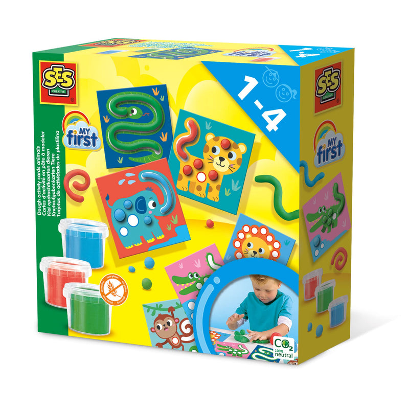 SES Creative 14435 My first Knetaufgabenkarten Tiere, Lernspiel mit Knete für Kleinkinder, ab 1 Jahr