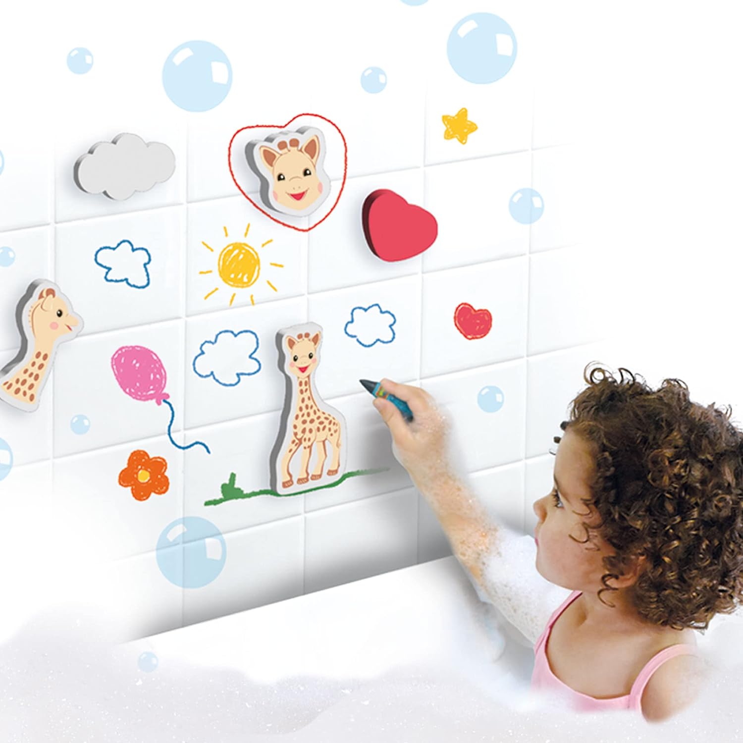 SES Creative 14498 Sophie la girafe - Bath crayons with shapes - With firm foam figures of Sophie la giraffe, Age 24M+