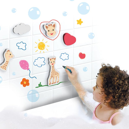 SES Creative 14498 Sophie la girafe - Bath crayons with shapes - With firm foam figures of Sophie la giraffe, Age 24M+