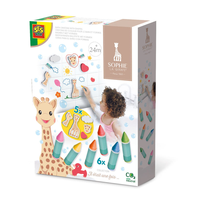 SES Creative 14498 Sophie la girafe - Bath crayons with shapes - With firm foam figures of Sophie la giraffe, Age 24M+