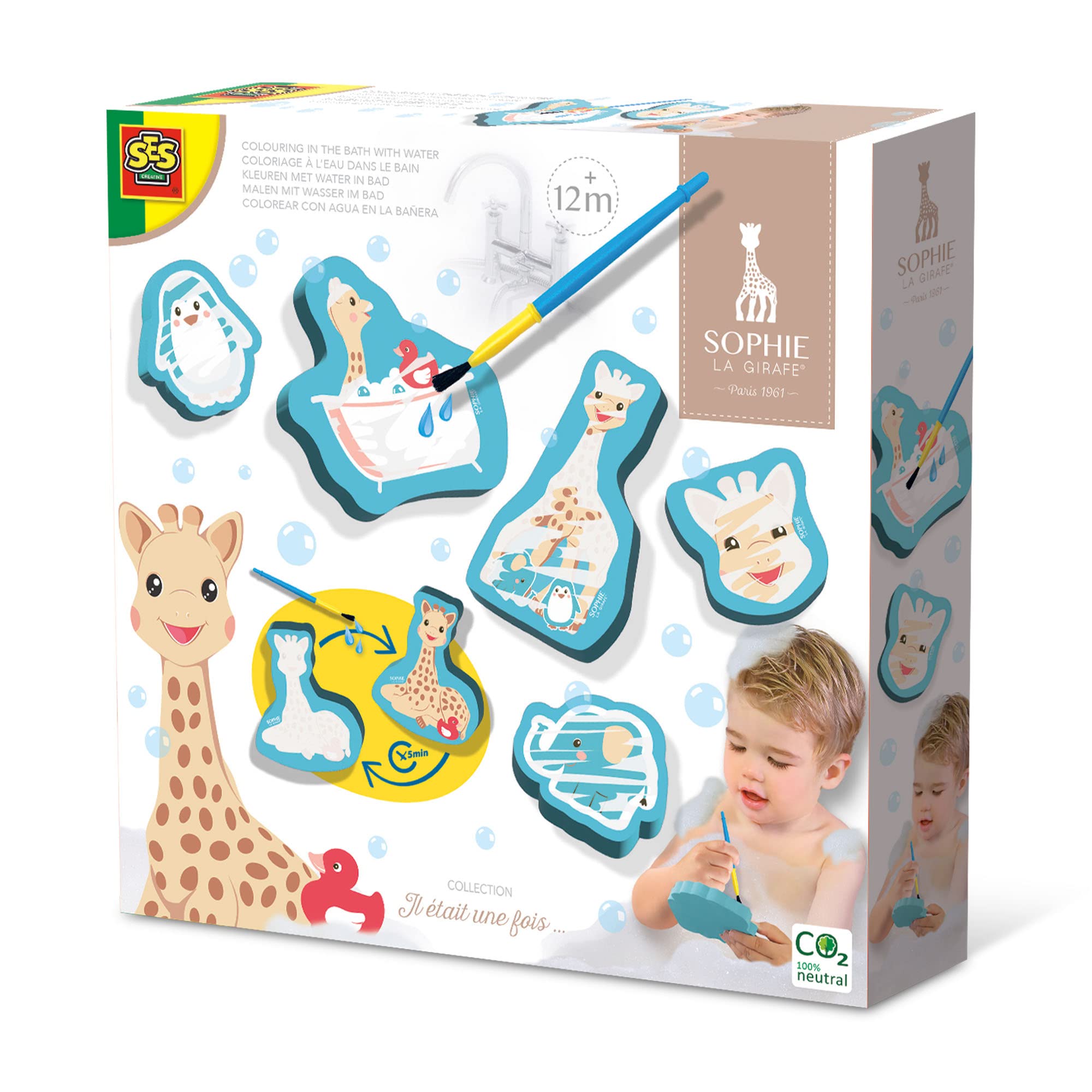 SES Creative 14499 Sophie la girafe - Colouring in the bath with water - Special safe brush, This line enables the very youngest children, Age 12M+ painting bath