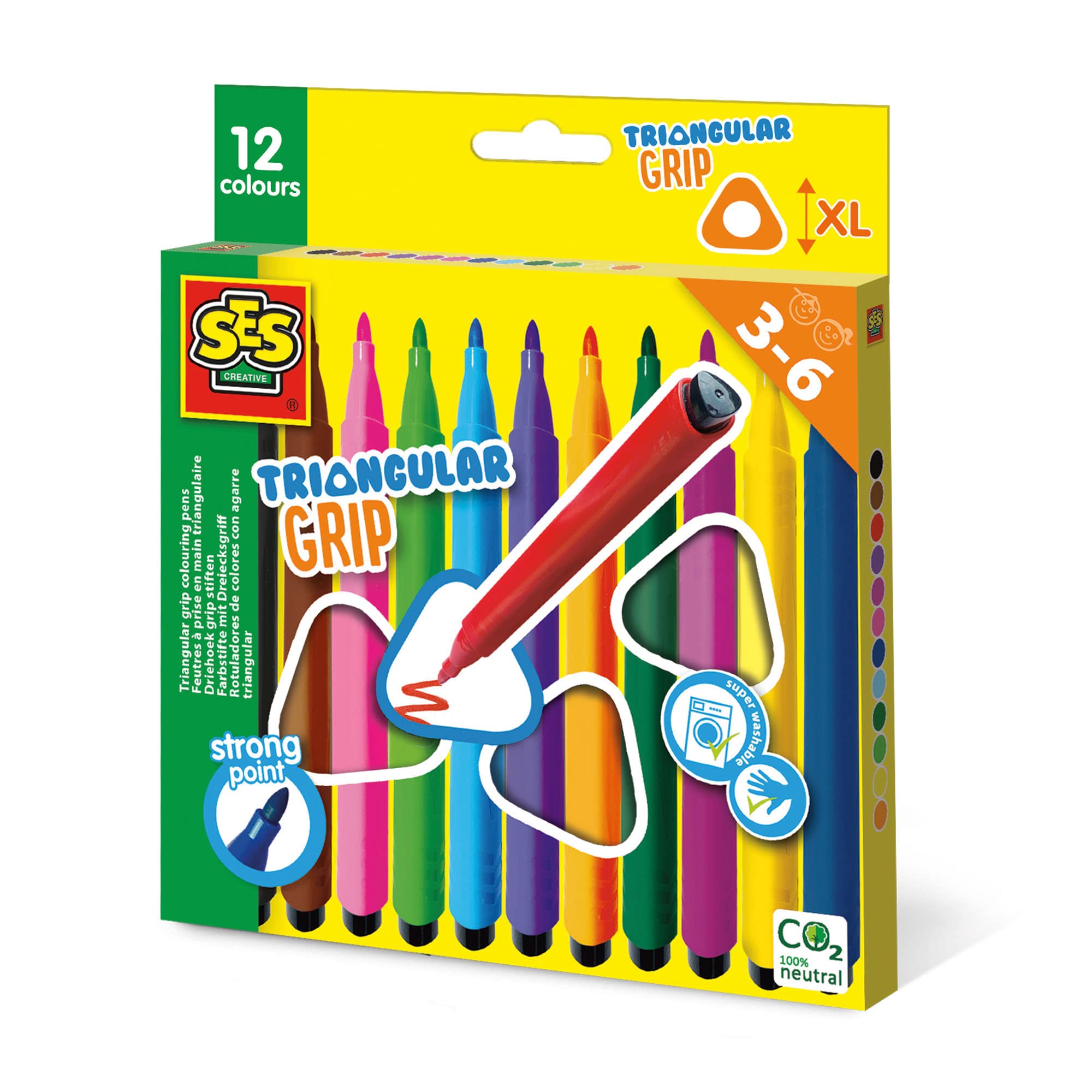 SES Creative-14696 Rotuladores de Colores con Agarre Triangular, Blanco (14696)