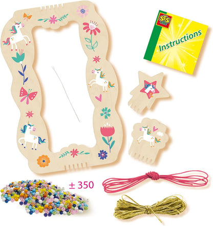 SES Creative 14745 Glass Beads Bracelets - Handy Wooden Frame Loom; Just Stretch The Elastic Over The Loom to Start Weaving with Beads; Age 6+