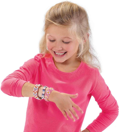 SES Creative 14745 Glass Beads Bracelets - Handy Wooden Frame Loom; Just Stretch The Elastic Over The Loom to Start Weaving with Beads; Age 6+