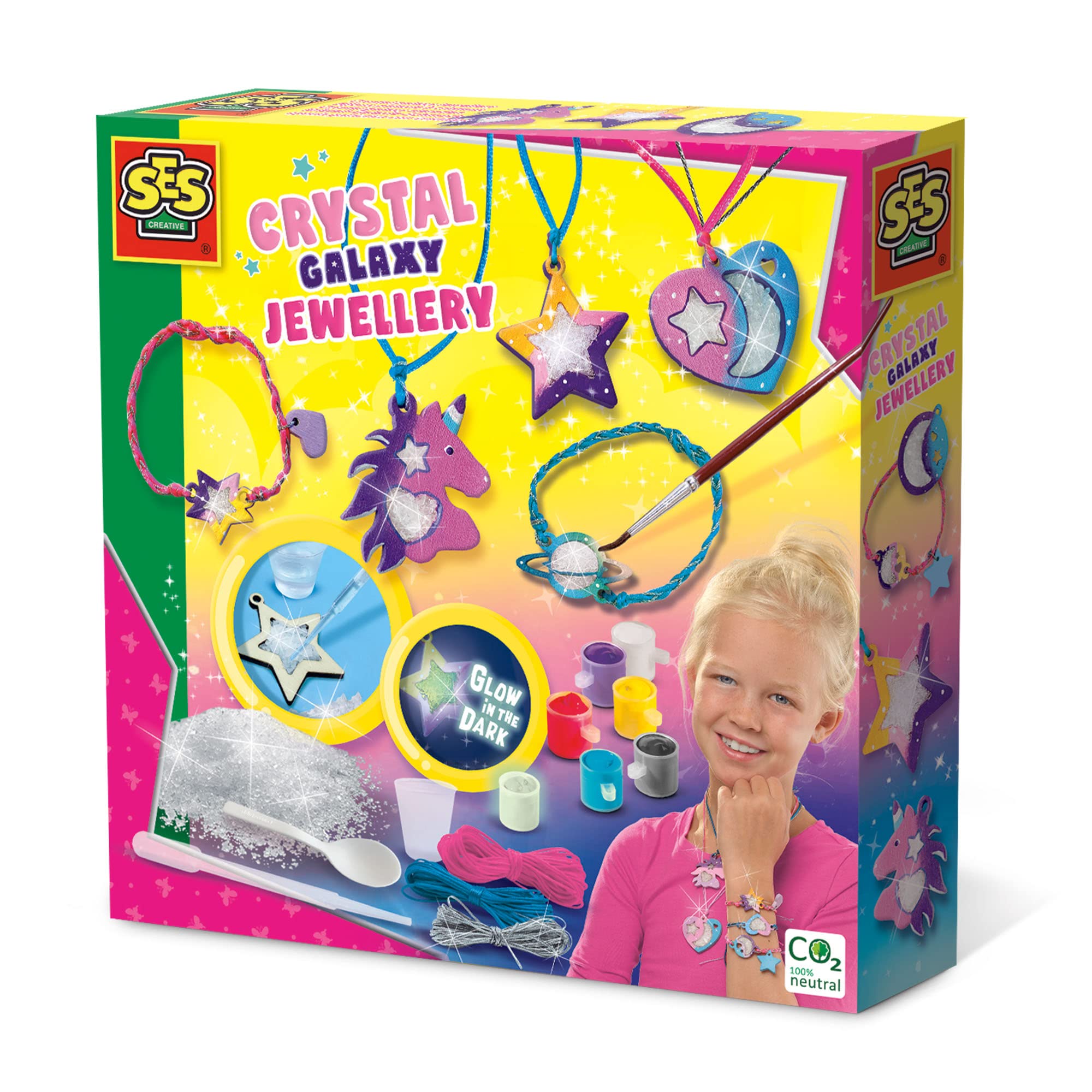 SES Creative 14762 Unicorn Kristallschmuck Galaxy, Blau,Gelb,Rosa,Rot,Schwarz