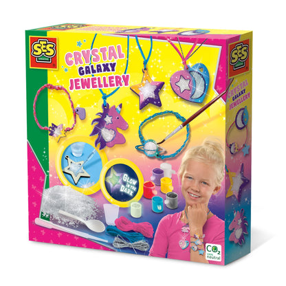 SES Creative 14762 Unicorn Kristallschmuck Galaxy, Blau,Gelb,Rosa,Rot,Schwarz