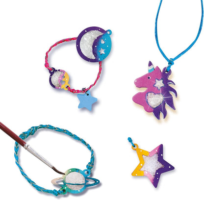 SES Creative 14762 Unicorn Kristallschmuck Galaxy, Blau,Gelb,Rosa,Rot,Schwarz