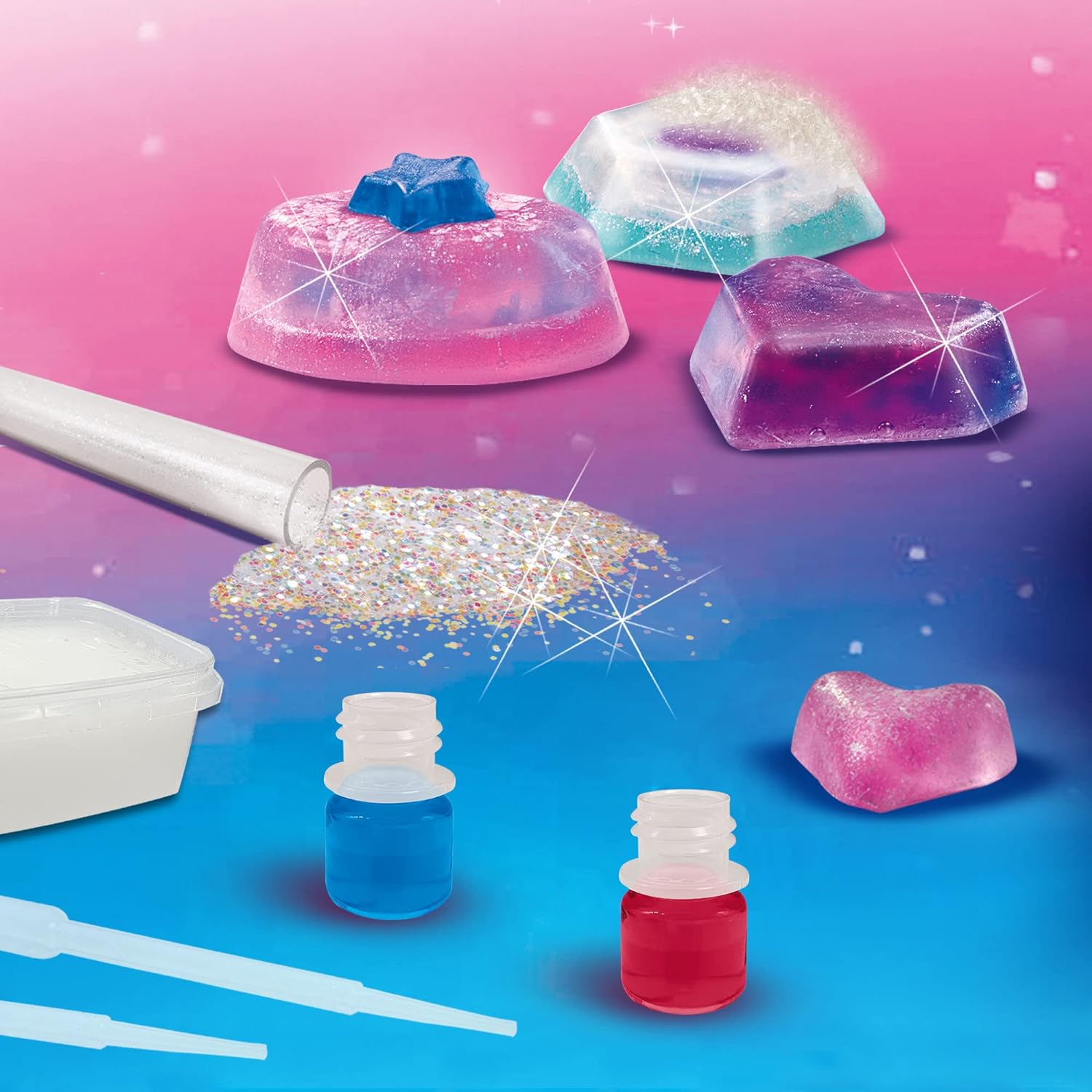 SES Creative 14765 Making Galaxy Soaps - Create Soaps in Different Shapes; You can Mix Colours; Stimulates Creativity; Glitter Included That give Your Soaps a Magical Appearance; Age 7+