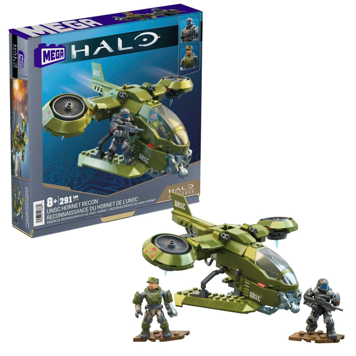 MEGA Halo Toy Vehicles Building Sets, UNSC Hornet Recon Aircraft with 4 Poseable, Collectable Micro Action Figures and Accessories, HKT18