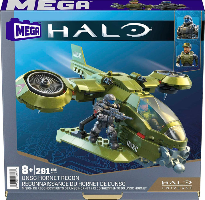MEGA Halo Toy Vehicles Building Sets, UNSC Hornet Recon Aircraft with 4 Poseable, Collectable Micro Action Figures and Accessories, HKT18