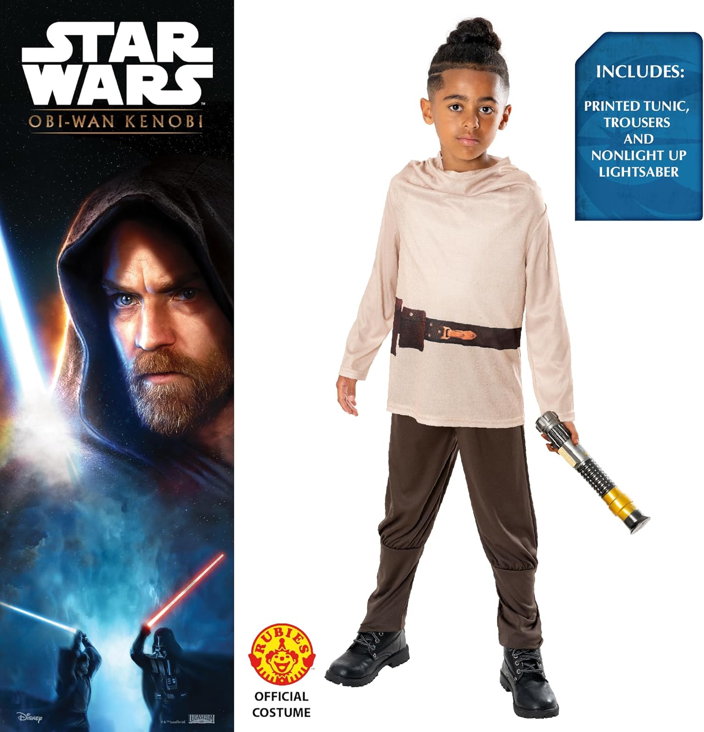Rubie's Official Obi Wan Kenobi with non-light up Lightsaber, Kids Fancy Dress