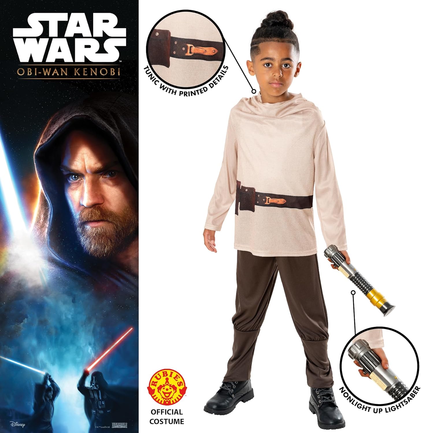 Rubie's Official Obi Wan Kenobi with non-light up Lightsaber, Kids Fancy Dress
