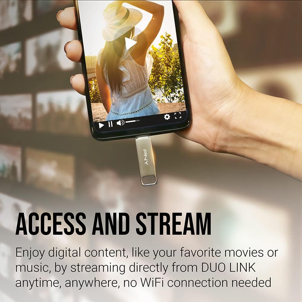 PNY 256GB DUO LINK USB 3.2 Type-C Dual Flash Drive for Android Devices and Computers - External Mobile Storage for Photos, Videos, and More - 200MB/s