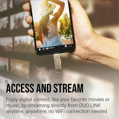 PNY 256GB DUO LINK USB 3.2 Type-C Dual Flash Drive for Android Devices and Computers - External Mobile Storage for Photos, Videos, and More - 200MB/s