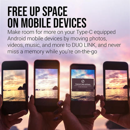 PNY 256GB DUO LINK USB 3.2 Type-C Dual Flash Drive for Android Devices and Computers - External Mobile Storage for Photos, Videos, and More - 200MB/s