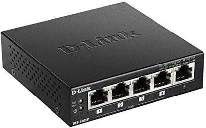 D-Link DES-1005P Fast Ethernet Switch (5-Port Layer2, 10/100 Mbit/s, PoE, einfache Plug & Play-Installation, automatische MDI/MDIX-Erkennung, lüfterlos) schwarz