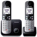 Panasonic KX-TG6852JTB Telefono Cordless Digitale, Unità Base e 2 Ricevitori, ID Chiamante, Blocco Chiamate Indesiderate, Suoneria Categoria, Display LCD, Tastiera Illuminata, Nero senza segreteria te
