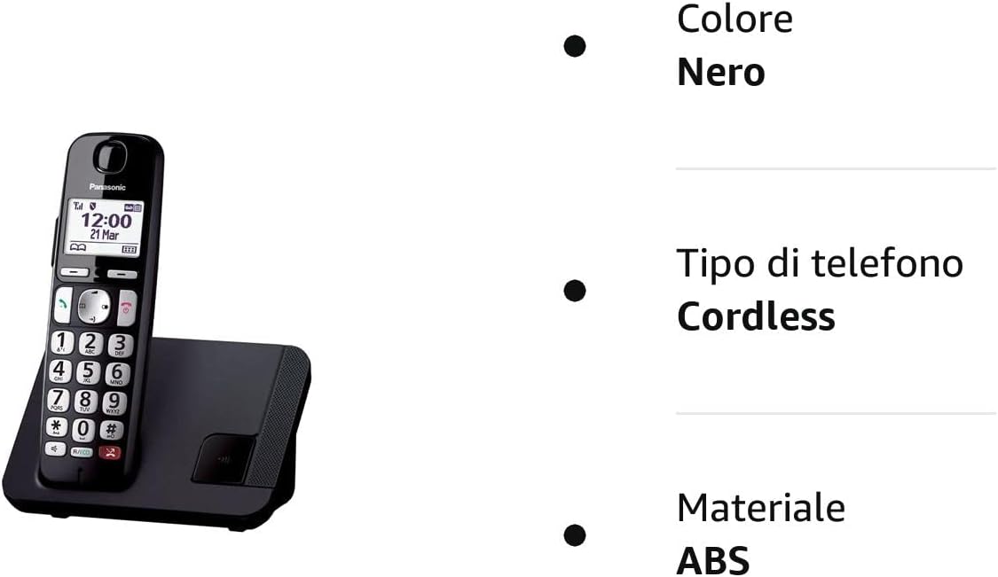 Panasonic KX-TGE250JTB Telefono Cordless Digitale, Unità Base e Ricevitore Singolo, ID Chiamante Parlante, Blocco Chiamate Indesiderate, Compatibile con gli Apparecchi Acustici, Display LCD, Nero Senza Segreteria Telefonica