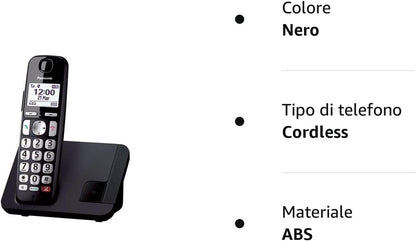 Panasonic KX-TGE250JTB Telefono Cordless Digitale, Unità Base e Ricevitore Singolo, ID Chiamante Parlante, Blocco Chiamate Indesiderate, Compatibile con gli Apparecchi Acustici, Display LCD, Nero Senza Segreteria Telefonica