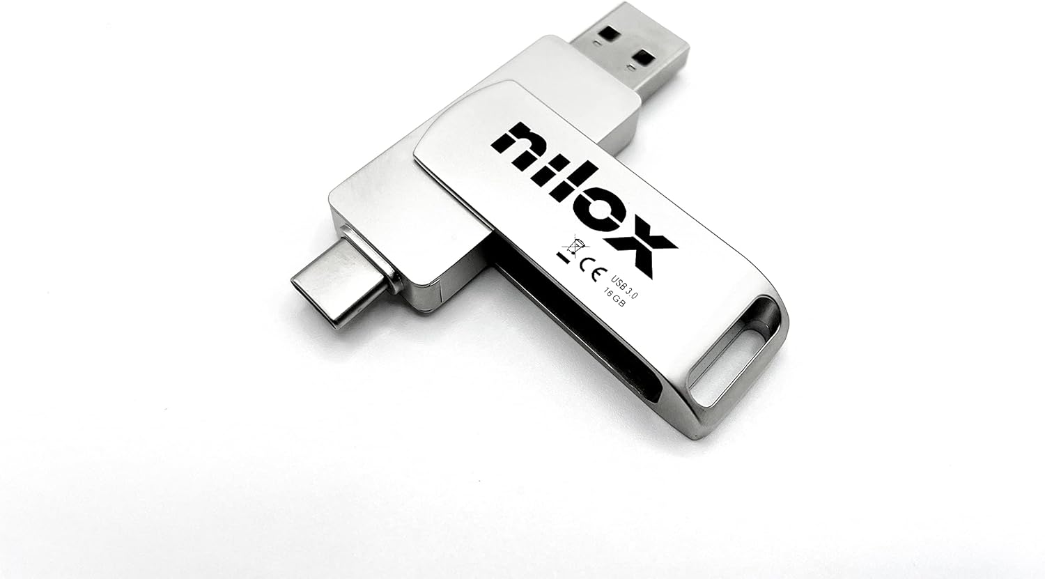 Nilox, Chiavetta USB Nilox da 16GB, PenDrive 3.0 Type C con Capacità di 16GB, Velocità di Lettura 80 MB/s e Scrittura a 30 MB/s, Compatibilità Universale, Facile Installazione con Plug & Play, Argento