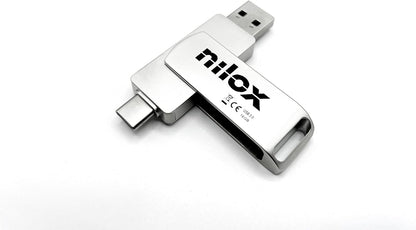 Nilox, Chiavetta USB Nilox da 16GB, PenDrive 3.0 Type C con Capacità di 16GB, Velocità di Lettura 80 MB/s e Scrittura a 30 MB/s, Compatibilità Universale, Facile Installazione con Plug & Play, Argento