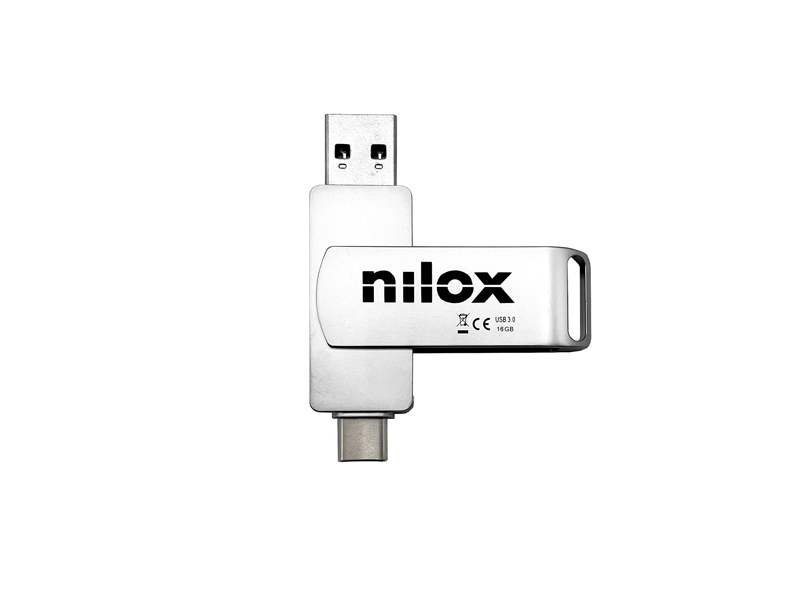 Nilox, Chiavetta USB Nilox da 16GB, PenDrive 3.0 Type C con Capacità di 16GB, Velocità di Lettura 80 MB/s e Scrittura a 30 MB/s, Compatibilità Universale, Facile Installazione con Plug & Play, Argento