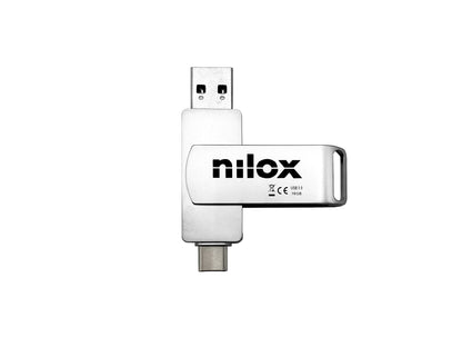 Nilox, Chiavetta USB Nilox da 16GB, PenDrive 3.0 Type C con Capacità di 16GB, Velocità di Lettura 80 MB/s e Scrittura a 30 MB/s, Compatibilità Universale, Facile Installazione con Plug & Play, Argento