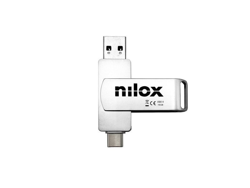 Nilox, Chiavetta USB Nilox da 16GB, PenDrive 3.0 Type C con Capacità di 16GB, Velocità di Lettura 80 MB/s e Scrittura a 30 MB/s, Compatibilità Universale, Facile Installazione con Plug & Play, Argento