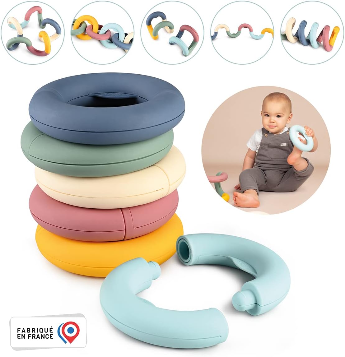 Smoby- Tubo de Aros Little Smoby, Juguete Apilable Encajable Primera infancia, 12 piezas, Niños Niñas A partir de 12 meses (7600140307