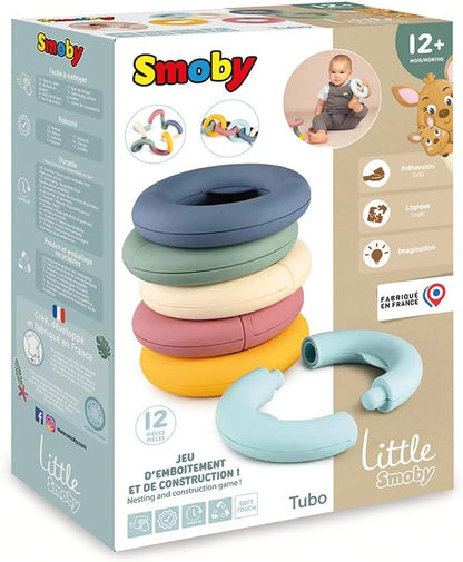 Smoby- Tubo de Aros Little Smoby, Juguete Apilable Encajable Primera infancia, 12 piezas, Niños Niñas A partir de 12 meses (7600140307