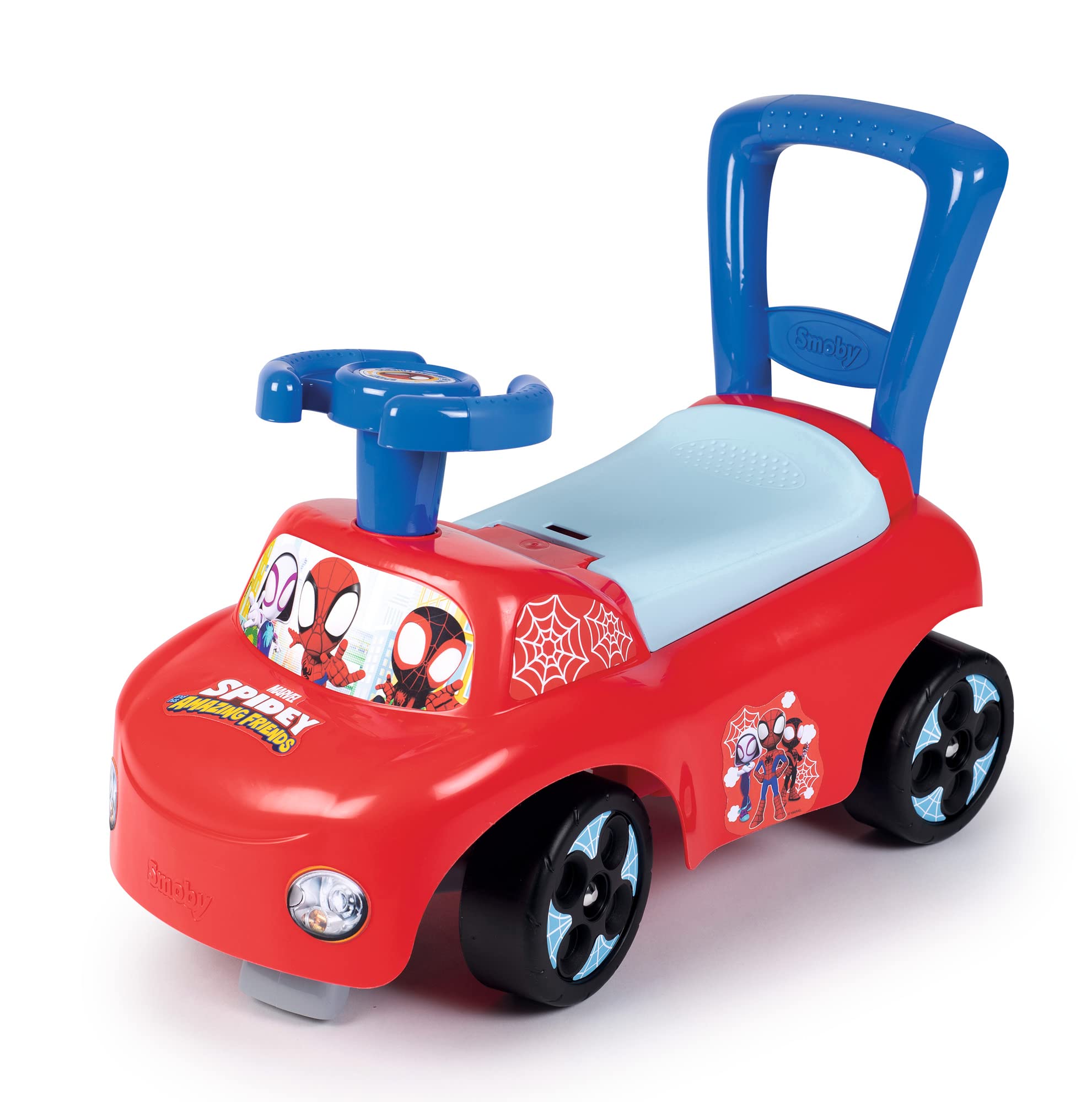 Smoby - Spidey Andador y Correpasillos- Todo en Uno, Sistema Antivuelco, Área de Almacenamiento Bajo el Asiento, para Niños a Partir de 10 Meses (7600720508