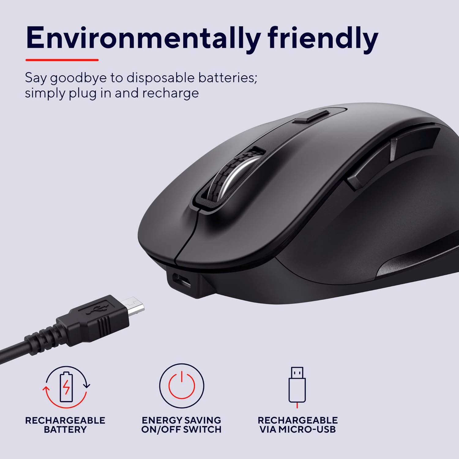 Trust Fyda Aufladbare Kabellose Maus, Nachhaltiges Design, 800-2400 DPI, 6 Tasten, Daumen- und Fingerauflage, 2,4 GHz, Funkmaus mit USB-Empfänger, Ergonomische Maus für Laptop, PC, MacBook, Büro