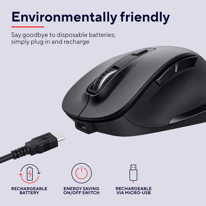 Trust Fyda Aufladbare Kabellose Maus, Nachhaltiges Design, 800-2400 DPI, 6 Tasten, Daumen- und Fingerauflage, 2,4 GHz, Funkmaus mit USB-Empfänger, Ergonomische Maus für Laptop, PC, MacBook, Büro