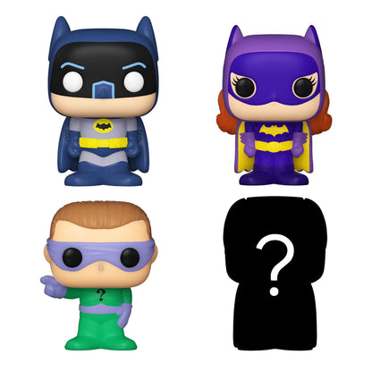 Funko Bitty POP! DC - Batman, Batgirl, the Riddler and A Surprise Mystery Mini Figure - 0.9 Inch (2.2 Cm) - DC Comics Collectable - Stackable Display Shelf Included - Gift Idea - Cake Topper