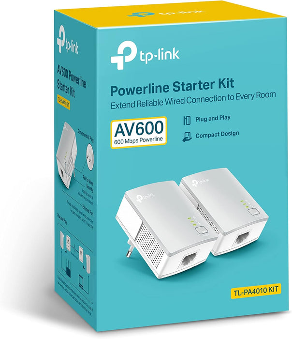TP-Link TL-PA4010 KIT AV600 Powerline network adapter (500Mbps, 1 port, energy saving, plug and play, compatible with other brand adapters, set of 2) white