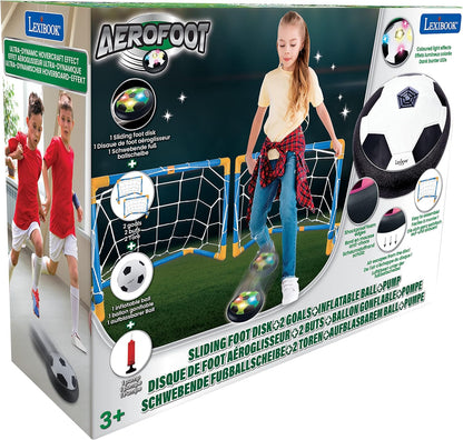 Lexibook, Aerofoot, Disco de fútbol aerodeslizador, 2 porterías, Bomba y balón Inflable incluidos, se desliza fácilmente, Efectos de luz, Bordes de Espuma antichoque, Recargable, JG981