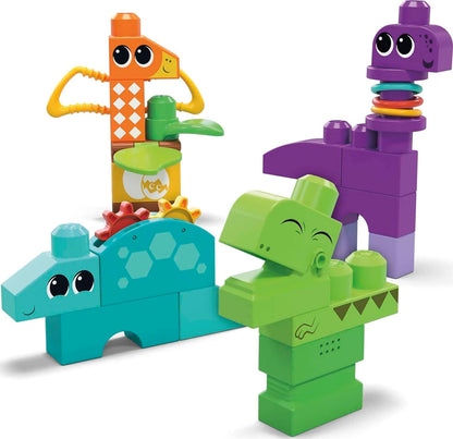 MEGA BLOKS Fisher-Price Sensory Building Toy, Squeak n Chomp Dinos with 24 Pieces, T-Rex, Toddler Blocks Gift Ideas for Kids Age 1+ Years, HKN43 24 pieces Dinos