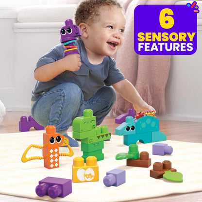 MEGA BLOKS Fisher-Price Sensory Building Toy, Squeak n Chomp Dinos with 24 Pieces, T-Rex, Toddler Blocks Gift Ideas for Kids Age 1+ Years, HKN43 24 pieces Dinos