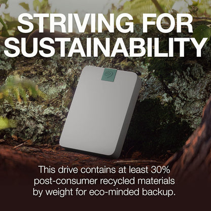 Seagate Ultra Touch HDD, 5 TB, External HDD, Pebble Grey, Post-Consumer Recycled material, USB-C compatibility with PC, Mac & Chromebook, Dropbox and Mylio included, 2yr Rescue Services (STMA5000400