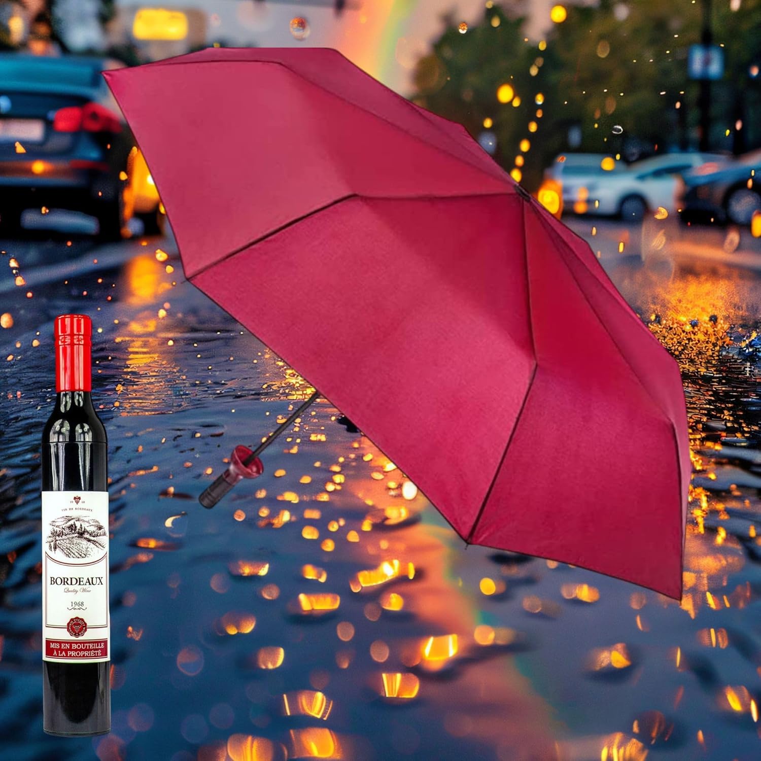 Out of the blue Pocket Umbrella, Wine Bottle, Dark Red, D: 90 cm
