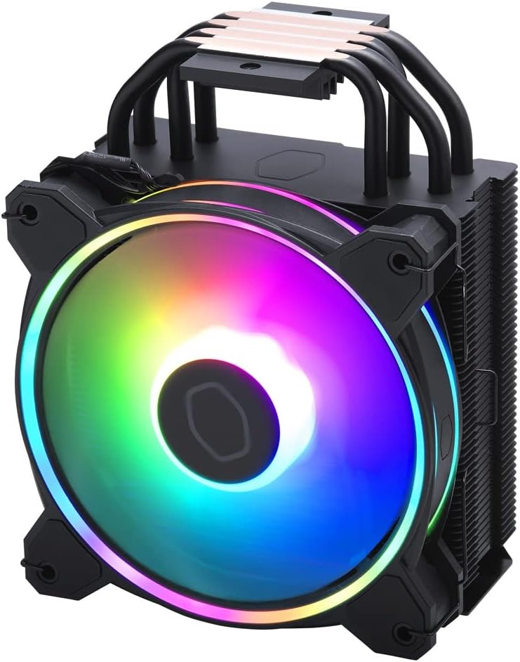 Cooler Master Hyper 212 Halo CPU Air Cooler - Jet Black Aluminium Finish, 4 Continuous Direct Contact Heat Pipes with Fins, MF120 Halo2 ARGB Fan, ARGB Auto Detect, LGA1700 & AM5 Brackets - Black