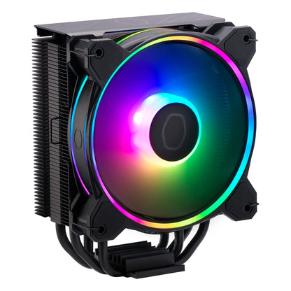 Cooler Master Hyper 212 Halo CPU Air Cooler - Jet Black Aluminium Finish, 4 Continuous Direct Contact Heat Pipes with Fins, MF120 Halo2 ARGB Fan, ARGB Auto Detect, LGA1700 & AM5 Brackets - Black
