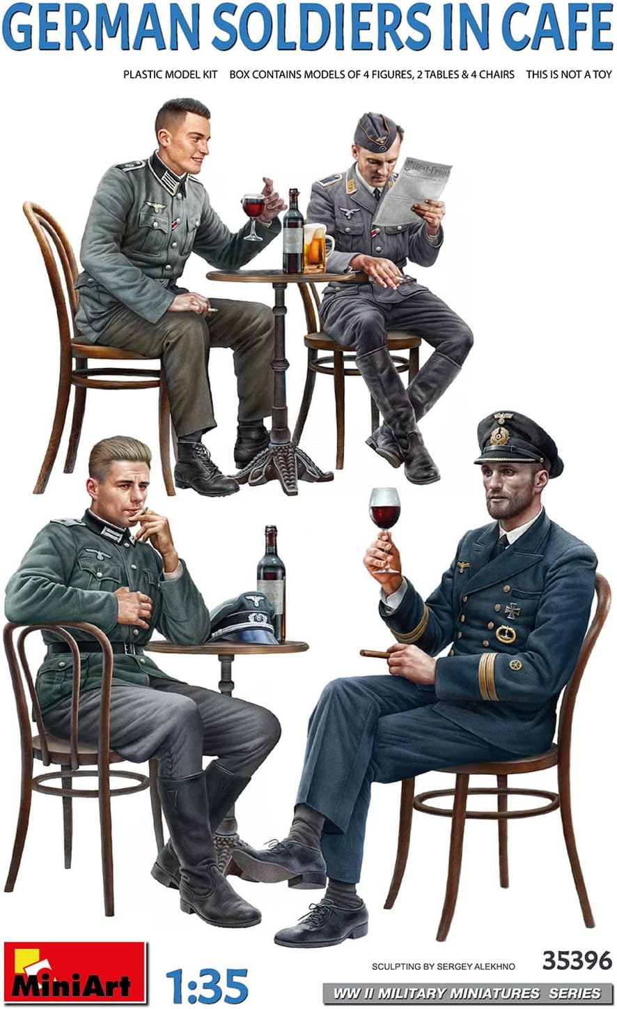 MiniArt-Ejército 35396 1:35 Fig. Dt. Soldados en la cafetería (4) -réplica fiel, kit de construcción de plástico, manualidades, aficiones, pegar, maqueta, montaje, sin pintar, color moldeado (Mini Art