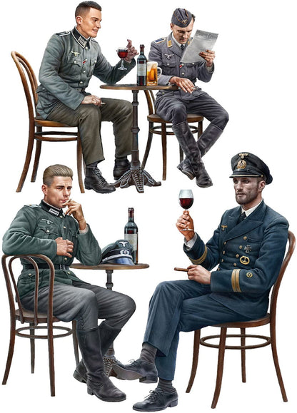 MiniArt-Ejército 35396 1:35 Fig. Dt. Soldados en la cafetería (4) -réplica fiel, kit de construcción de plástico, manualidades, aficiones, pegar, maqueta, montaje, sin pintar, color moldeado (Mini Art