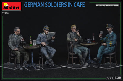 MiniArt-Ejército 35396 1:35 Fig. Dt. Soldados en la cafetería (4) -réplica fiel, kit de construcción de plástico, manualidades, aficiones, pegar, maqueta, montaje, sin pintar, color moldeado (Mini Art