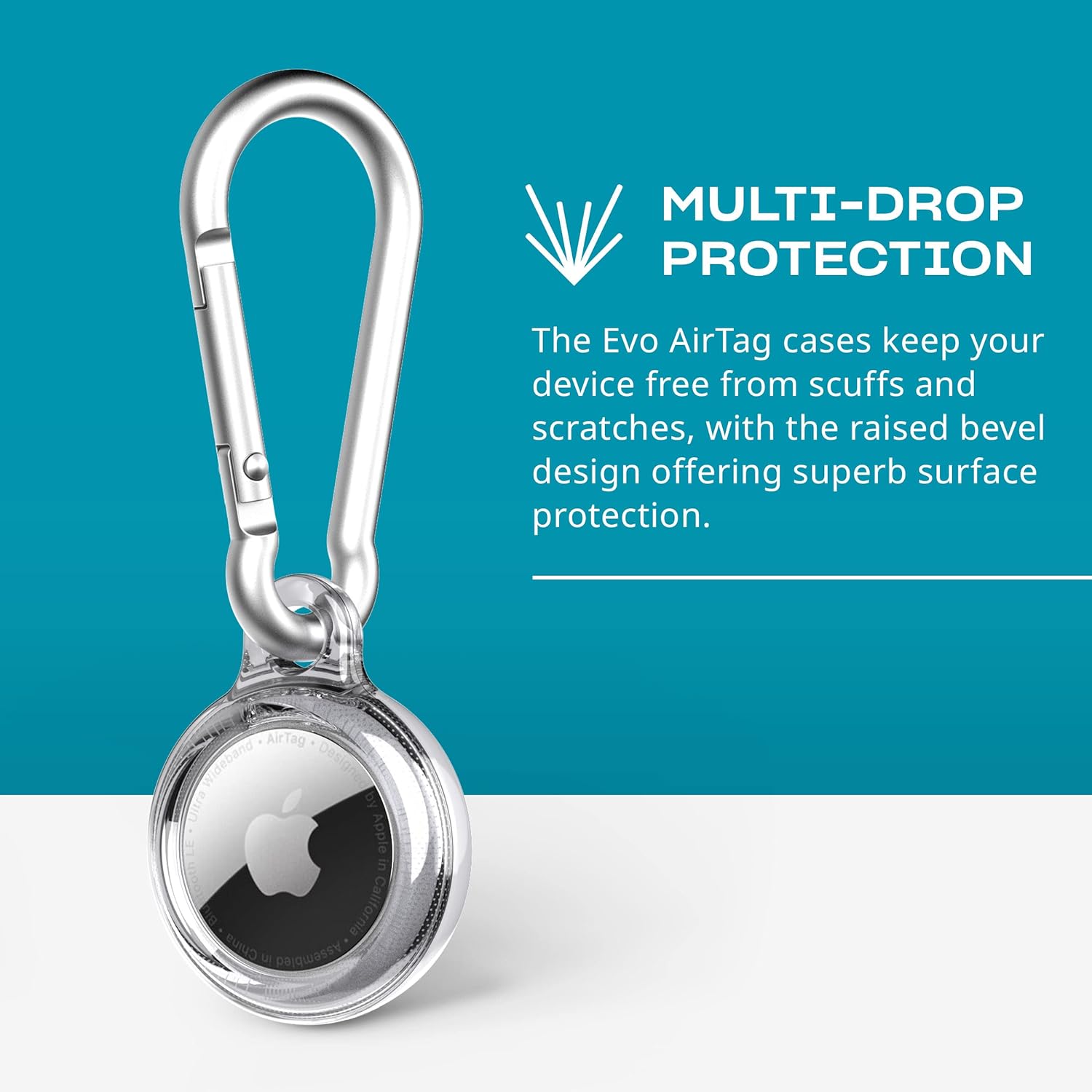 Tech21 Evo Clear AirTags case with Carabiner. Compatible with Apple AirTag.