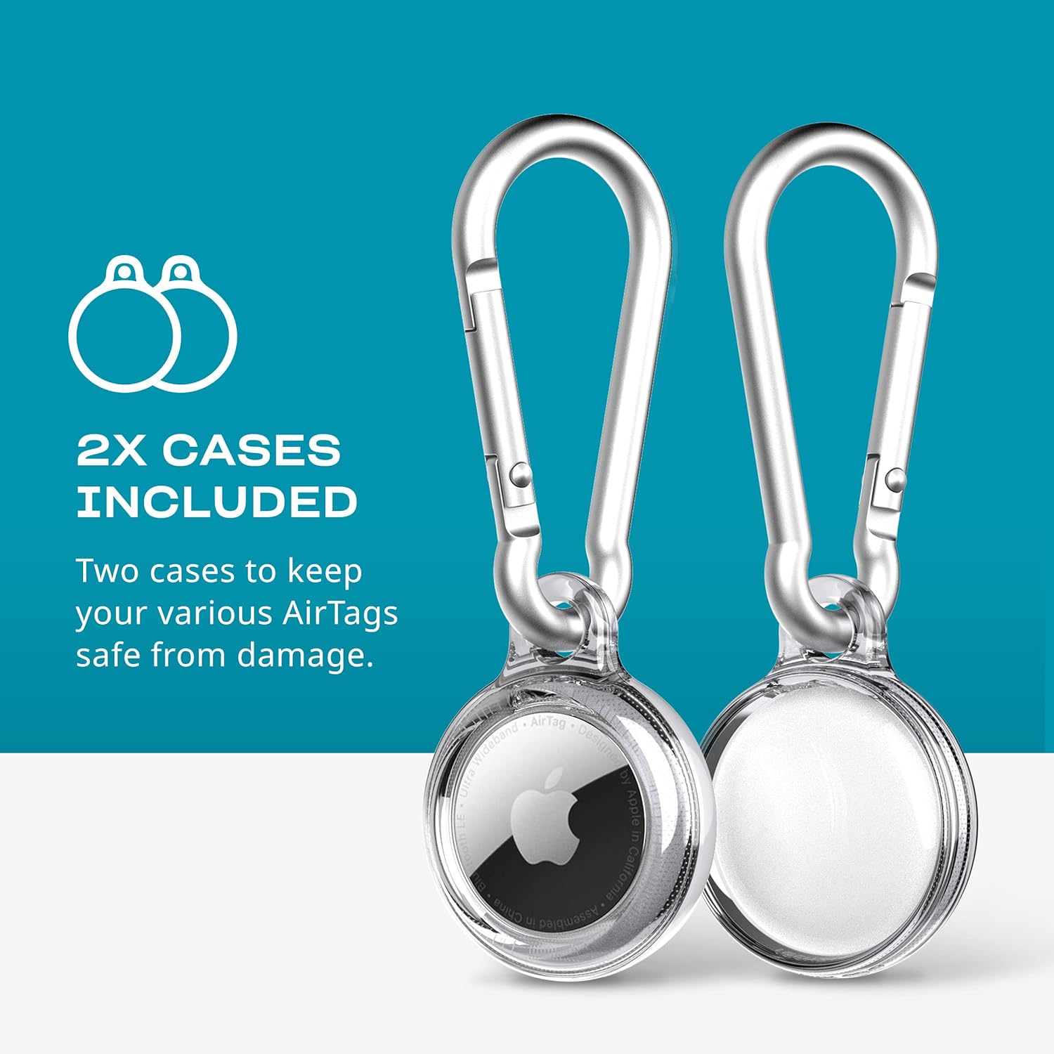 Tech21 Evo Clear AirTags case with Carabiner. Compatible with Apple AirTag.